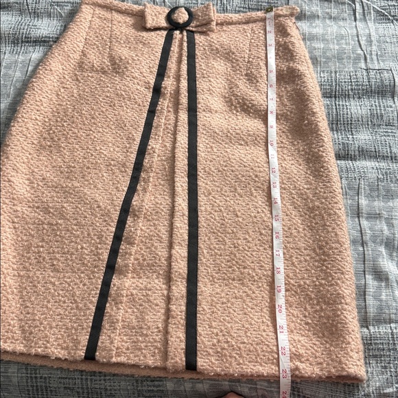 Anthropologie Odille Textured Wool Pale Pink Skirt With Bow Size 10 - Picture 9 of 9